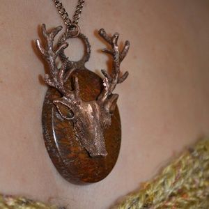 TVD Mahogany Obsidian Copper Deer Stag Necklace